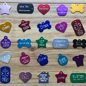 CUSTOM Customized Engraved Personalized Pets Dogs Cats Medical Name Tags IDs Collars Charms Single or Double Sided