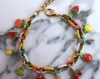 Tutti Frutti | Colored Enamel Gold Charm Bracelet | Fruit Charms