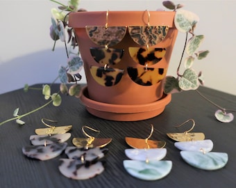 Hammered Gold + Acrylic Semicircle Half Moon Earrings | Lightweight Earrings | Statement Earrings