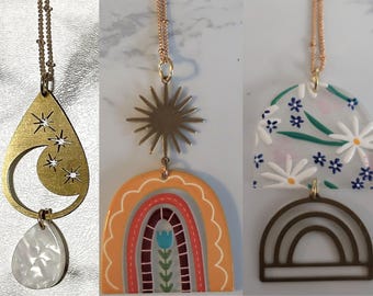 Brass + Acrylic Pendant Necklace | 24" Chain Necklace