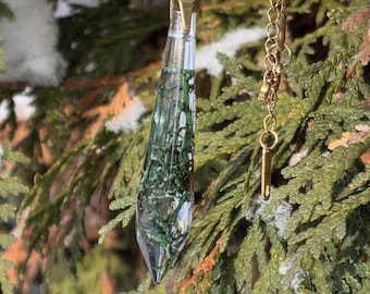 Forest Talisman Crystal Necklace Transparent Resin with Deep Green Moss