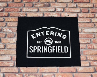 Vinyl Sew On Canvas Punk Patch: Massachusetts Town Sign - Springfield for Heavy Metal Battle Vests | Jackets, Back Packs