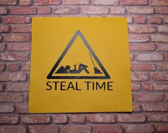 Vinyl Sew On Canvas Punk Patch: Funny Caution Sign for Heavy Metal Battle Vests | Jackets, Back Packs, Flannels