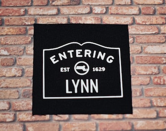 Vinyl Sew On Canvas Punk Patch: Massachusetts Town Sign - Lynn for Heavy Metal Battle Vests | Jackets, Back Packs