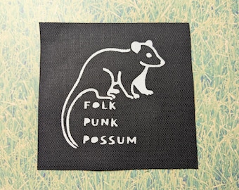 Hand Painted Sew On Canvas Punk Patch: Funny Possum -  Heavy Metal Battle Vests | Jackets • Back Packs, Flannels