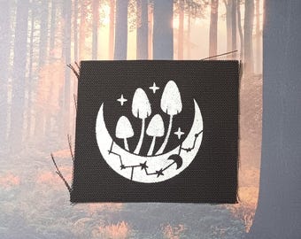 Hand Painted Sew On Canvas Punk Patch: Mushroom- Nature -  Heavy Metal Battle Vests | Jackets • Back Packs