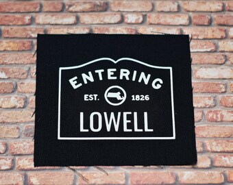 Vinyl Sew On Canvas Punk Patch: Massachusetts Town Sign - Lowell for Heavy Metal Battle Vests | Jackets, Back Packs