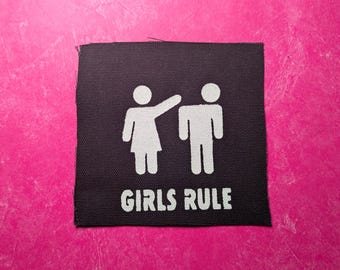 Hand Painted "Girls Rule" Punk Patch: Sew On Canvas Applique
