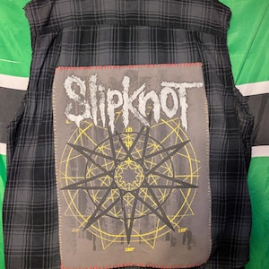 SLIPKNOT Cut Off Sleeveless Flannel Shirt • Mens 3XL • Upcycled • Thrifed • Big and Tall