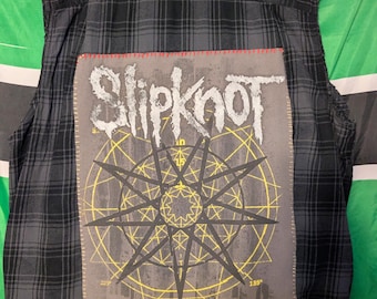SLIPKNOT Cut Off Sleeveless Flannel Shirt • Mens 3XL • Upcycled • Thrifed • Big and Tall