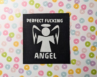Hand Painted Sew On Canvas Punk Patch: Angel - Funny Offensive -  Heavy Metal Battle Vests | Jackets • Back Packs
