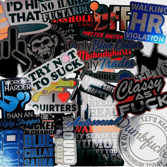 Dirty Hard Hat Stickers - Chrome Sarcastic Adult Stickers - White Vinyl Hilarious Sticker Packs
