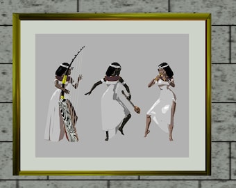 Femmes musiciennes égyptiennes noires - Art de l’histoire africaine - Art afro-américain - Art africain - Téléchargement instantané - Black History Art