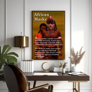 African Mask Art printable for instant download - Ebony Art, black history month