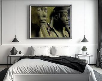 Ancient African History - Black Egyptian Queen with black Egyptian statue  - instant downloadable Black Art. Celebrating Black History Month