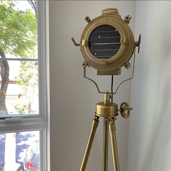 Vintage Metal Nautical Spotlight Tripod Floor Lamp Stainless Vintage Metal Nautical Spotlight Tripod, Nautical Tripod Floor Lamp