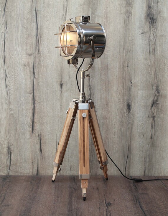 Vintage Teak Design Nautical Spotlight Tripod Floor Lamp Vintage Teak Design Nautical Spotlight, Nautical Tripod Floor Lamp Uk