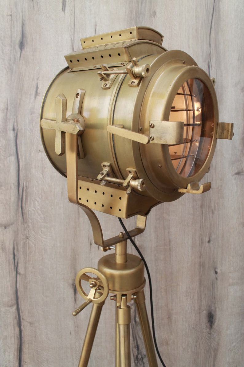 Vintage Metal Nautical Spotlight Tripod Floor Lamp Stainless Etsy