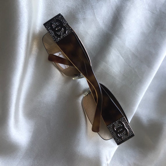 Chanel Brown Tint CC Logo Rhinestone Sunglasses - image 2