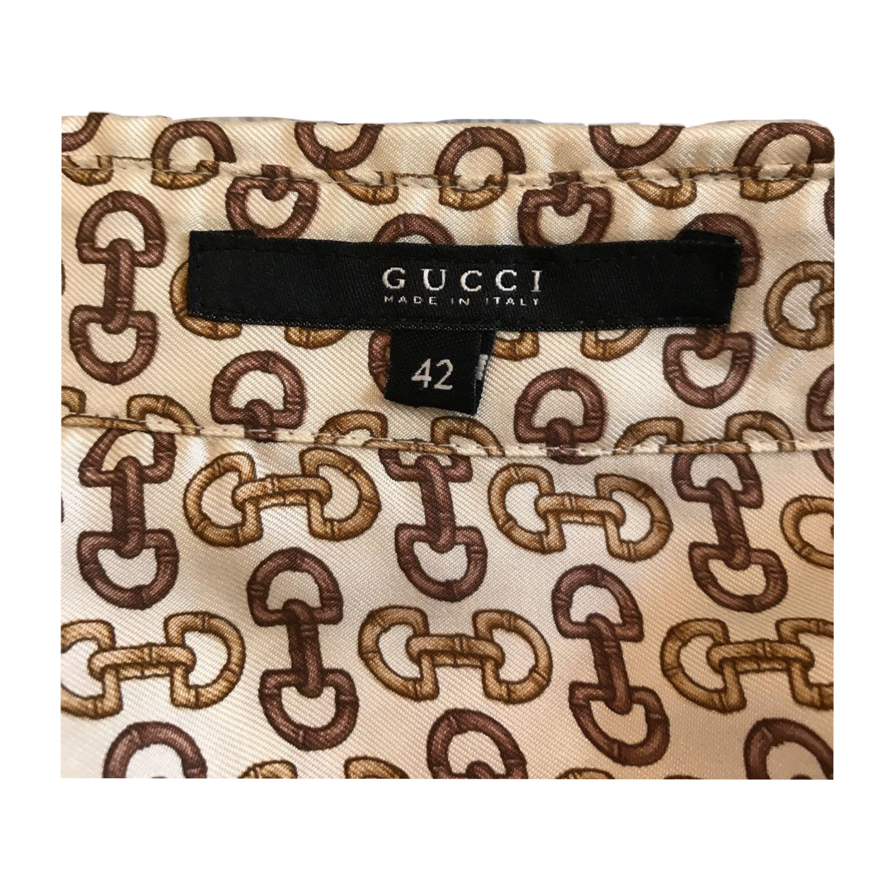 Gucci Horsebit Silk Logo Short Sleeve Button Down Blouse Etsy Singapore