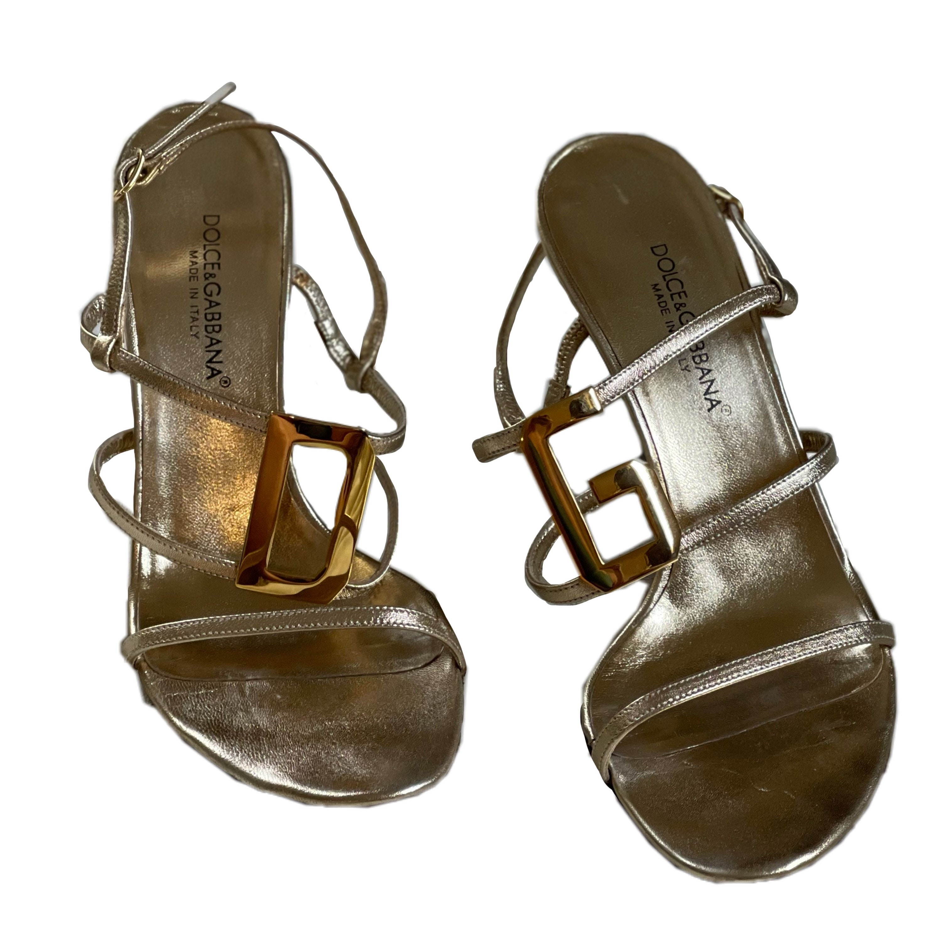 Dolce Gabbana Gold Metal Logo Heels 