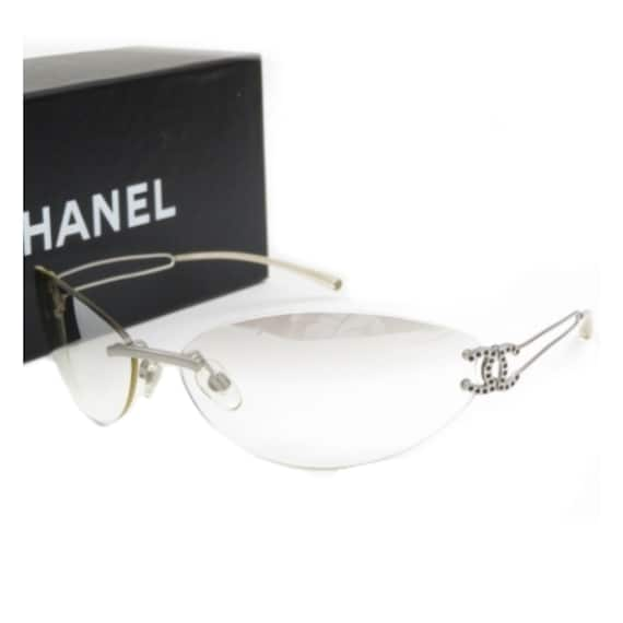 Chanel Rimless Silver CC Logo Sunglasses 