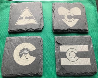 Slate Coasters with Colorado Emblems Set of 4