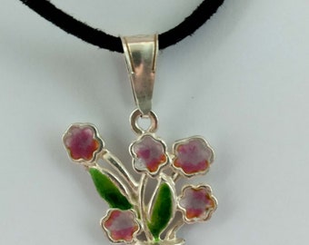 Collana in argento sterling con ciondolo smaltato,Arte floreale,Gioielli di tendenza, Arte indossabile, Ciondolo in argento,Smalto Cloisonne,Regalo per lei