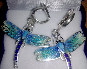 Enamel Silver Dragonfly Earrings,sterling silver jewelry,Silver earring,Enamel earrings,Handmade jewelry, Wearable Art,Gift For Her