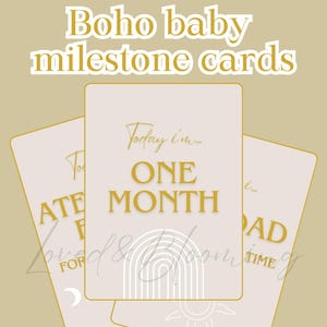 Cartes d'étapes bébé imprimables bohèmes, style bohème, moments marquants, cadeau de baby shower, cartes jalons mensuels, souvenir nouveau-né