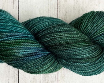 Hand Dyed Merino Wool Sock Yarn, Shawl Yarn, Green Tonal/Variegated Yarn, Enchanted Forest Color