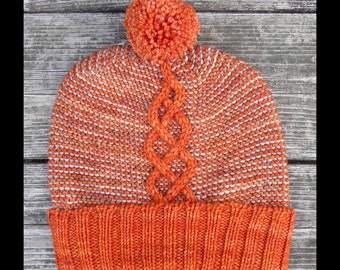 Knitting Hat Pattern, Cabled Hat for Kids and Adults, Colorwork Stripes, Slalom PDF Pattern,