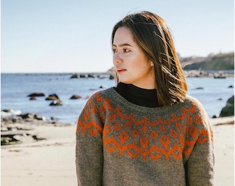 Rock Rose, Colorwork Yoke, Sweater Knitting Pattern PDF