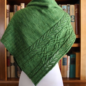Knitting Pattern, Gwytherin Shawl Knitting Pattern PDF, Cable Shawl Knitting Pattern, Triangular Shawl Pattern, DK Weight Yarn