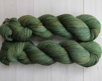 Green Sock Yarn, Hand Dyed Wool, Cedar