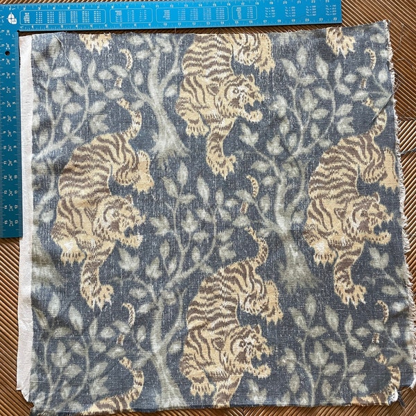 Cowtan & Tout Tigra Indigo Tiger Print cotton/linen fabric suitable for home decor and sewing 24" x 24" remnant