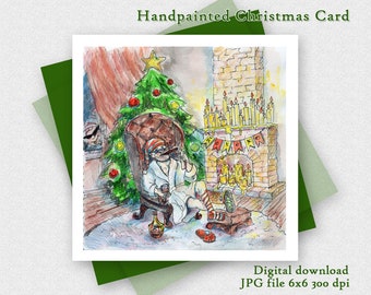 Scandinavian Christmas Card/ Scandinavian Gnome / Handpainted Nordic Card