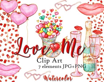 Love Clipart I Love You Clipart Wedding Clipart Pink Watercolor Hearts Clipart Wedding Invitation Design Elements Valentines Day Clipart