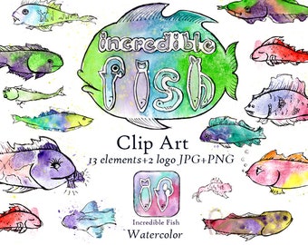 Watercolor Fish Clipart, WATERCOLOR OCEAN LIFE, Sea Creatures, Under the sea party.