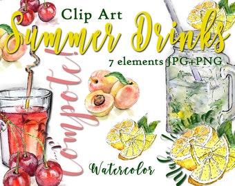 Summer Drinks Clipart Watercolor Clipart Limonade Clipart Compote Clipart Cool Drinks Clipart Lemon Watercolor Fruit Clipart Summer Ideas