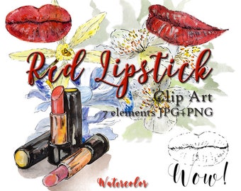 Red Lipstick Clipart Spring Fashion Clipart Watercolor Clipart Watercolor Makeup Clipart Digital Download Beauty Blog Red Lips Digital