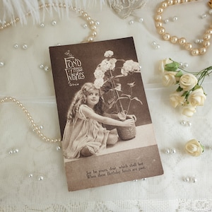 Vintage Edwardian Birthday Postcard: Victorian Lady Ephemera