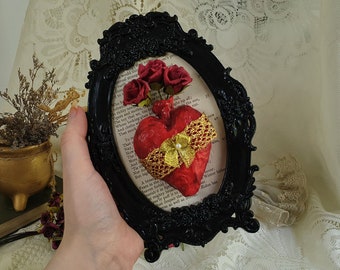 Arte mural del Sagrado Corazón Ex Voto hecho a mano: Dark Academia Decor