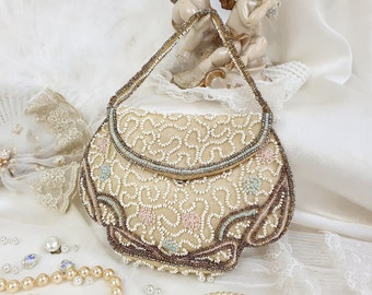 Antique Beaded Evening Bag: Edwardian Bridal Purse, Mermaidcore Coquette Style