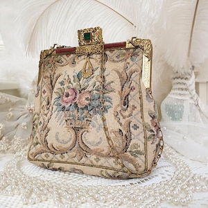 Antique Petit Point Tapestry Bag: Ornate Edwardian Purse, Coquette Style