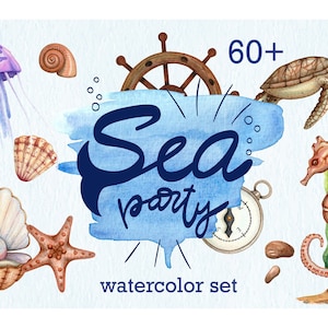 Watercolor Sea Life Clip Art, Ocean Clipart, Sea Seamless Pattern
