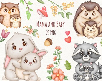 Animals Clipart, Mother and Baby Svg, Woodland Animals PNG, Boho Animal ...