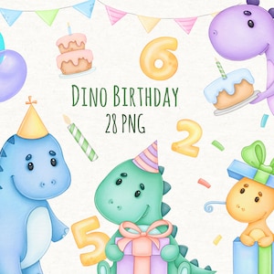 Dinosaur Birthday Watercolor Clipart, Dino Theme Birthday Party PNG