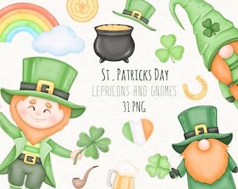 St Patricks Day Gnome and Lepricons Clipart, Irish Sublimation Png