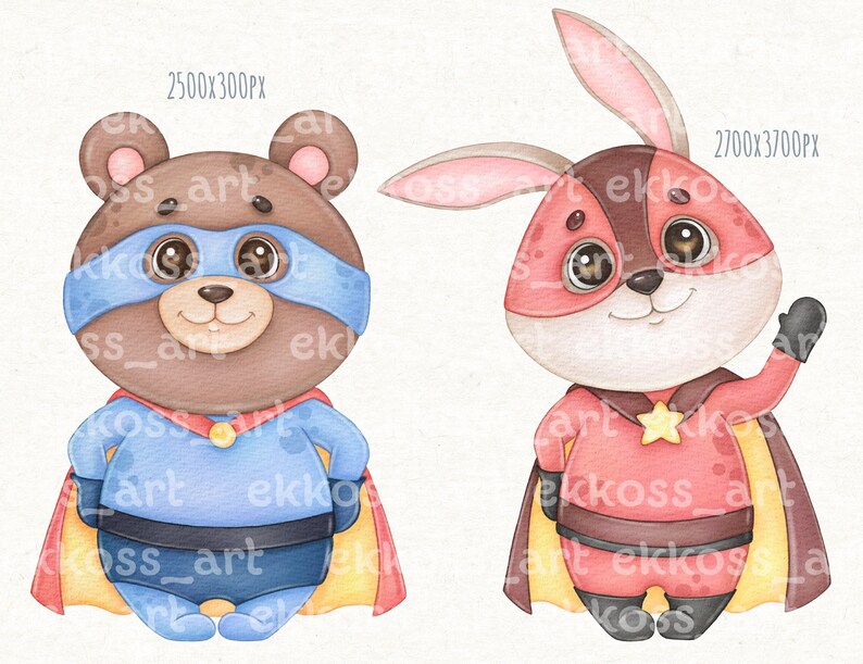 Watercolor Superhero Clipart Superhero Baby Animals Png - Etsy
